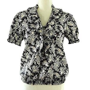 Sanctuary Black & White Floral Ruffle Blouse S